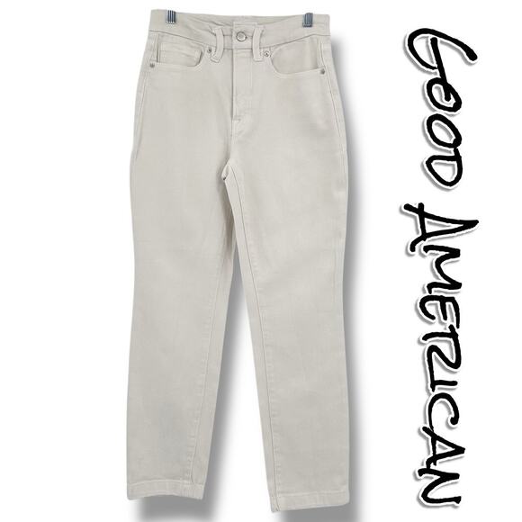Good American Denim - Good American Good Classic Slim Straight Bone High Rise Cream Jeans Womens Sz 26